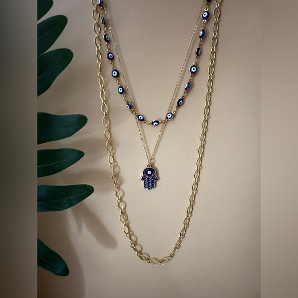 Gold Stylish Evil Eye Necklace Set - Trendy Boho Chic Layered Necklace - Picture 4 of 16